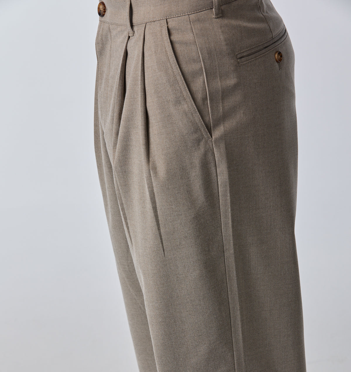 Twin Pleat Pant - Sand Herringbone