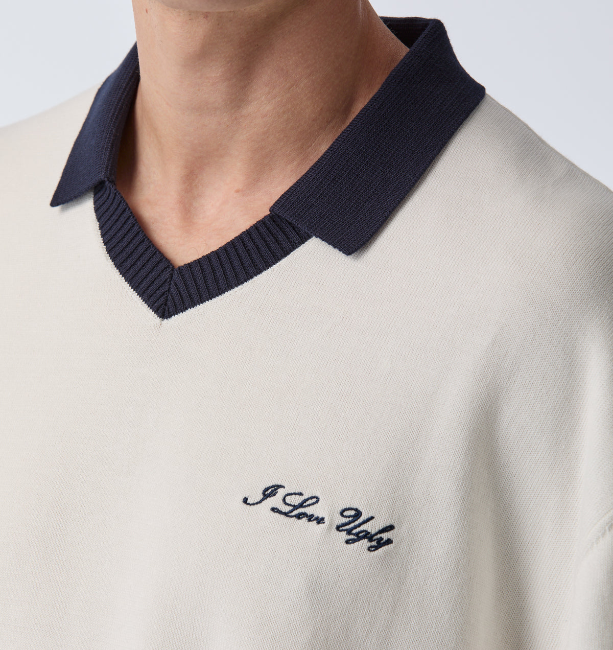 Knit SS Polo - Off White/Navy