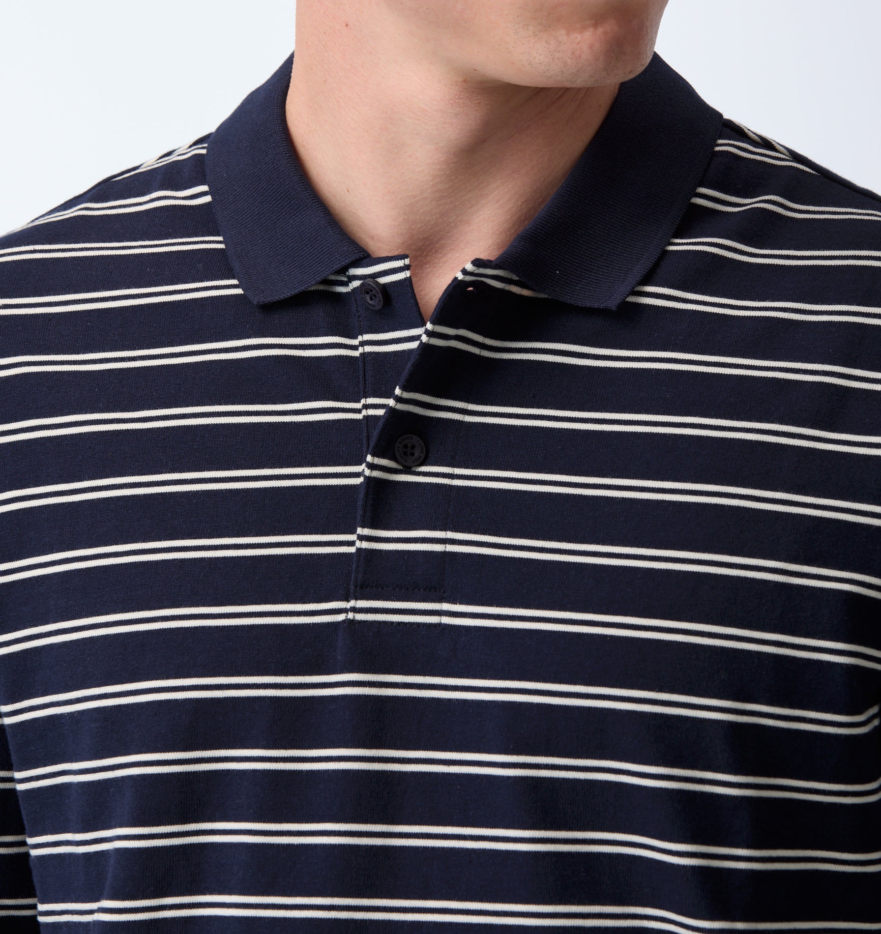 Polo LS Shirt - Navy/Off White Stripe