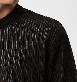 Mesh Cropped Knit Sweater - Black