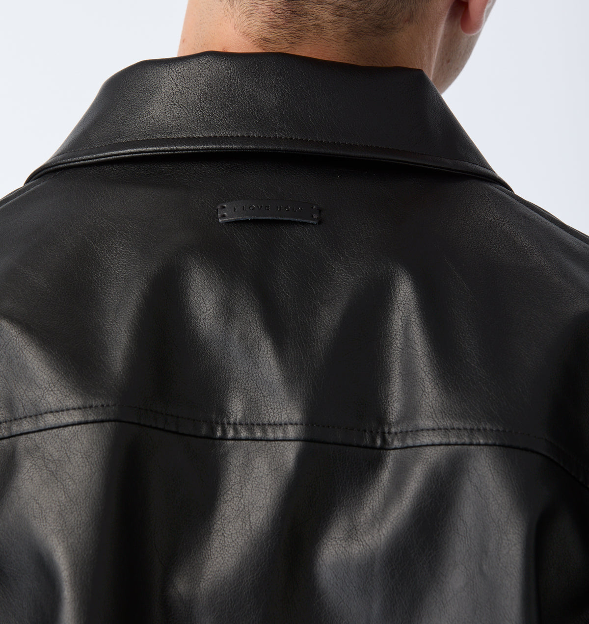 Faux Leather Overshirt - Black