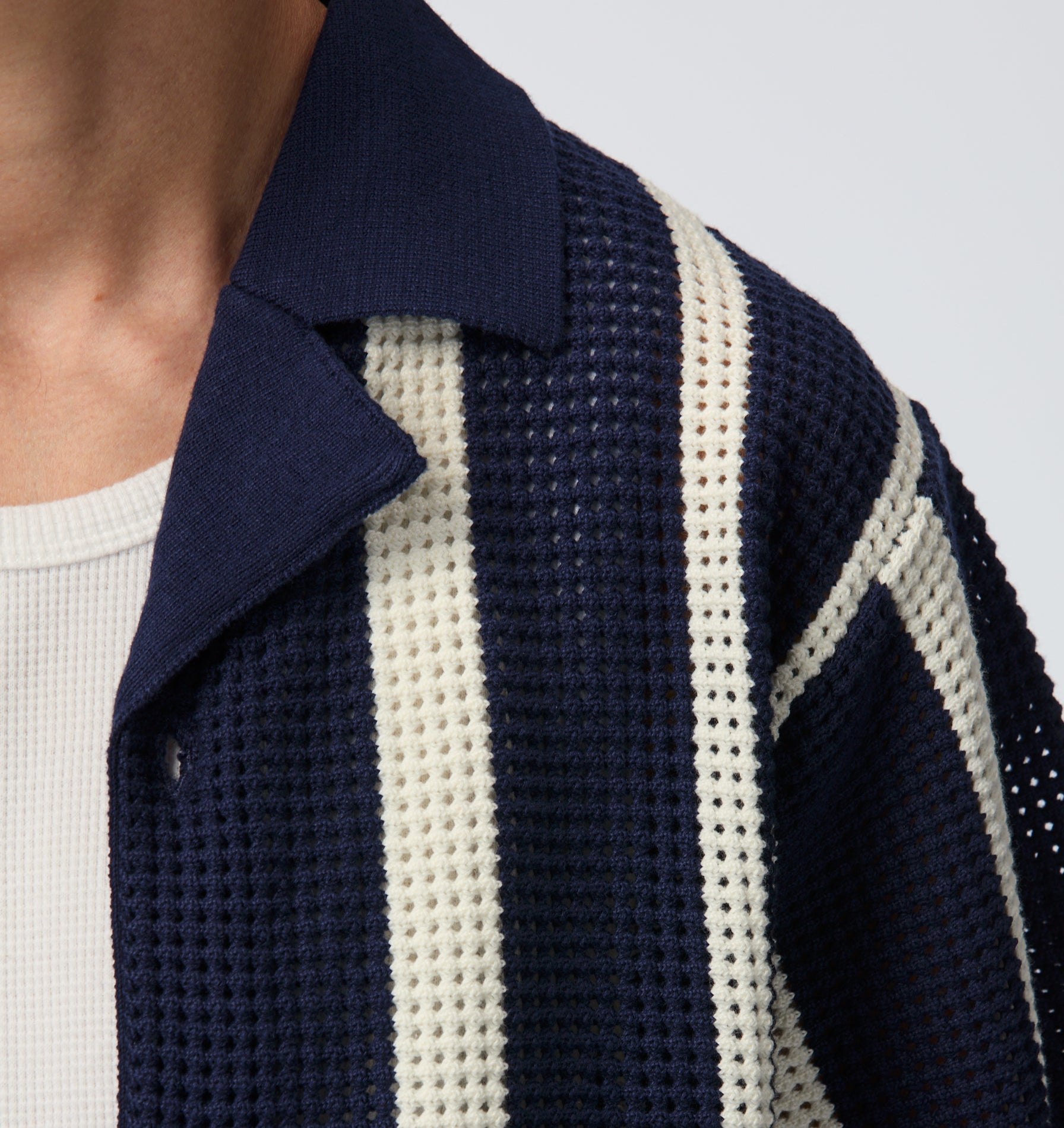Knit Cuban Collar SS Shirt - Navy/Off White