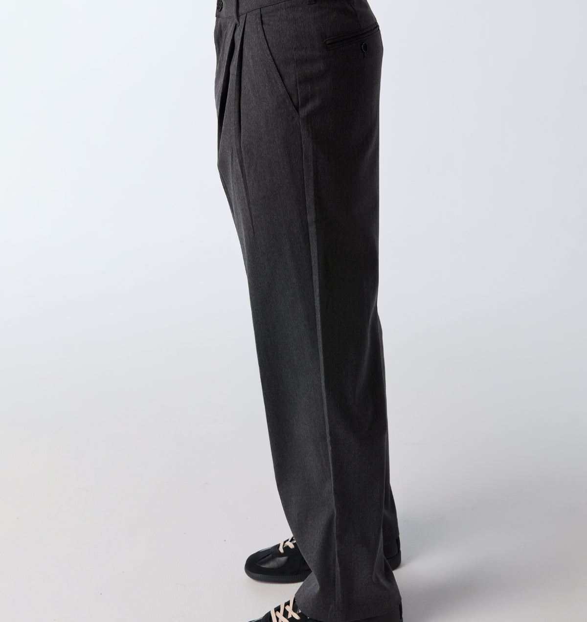 Twin Pleat Pant - Dark Grey Herringbone
