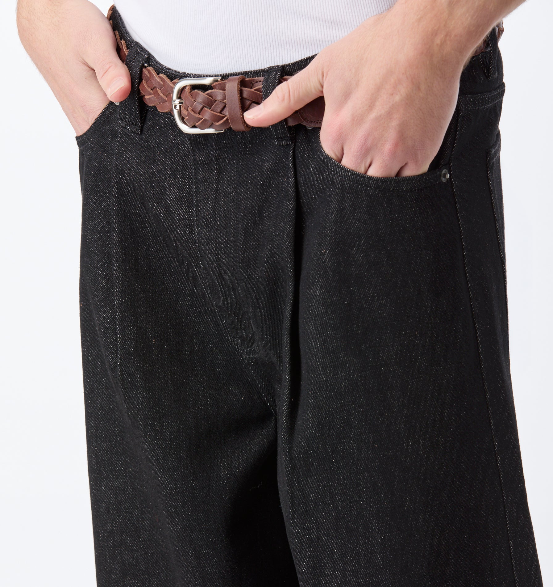 Wide Leg Pleat Denim - Black