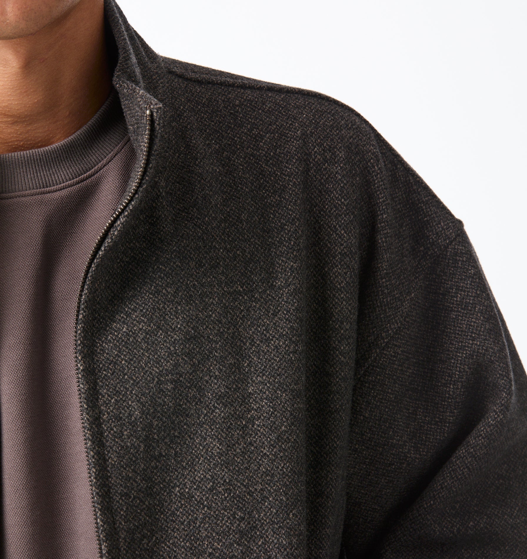 Funnel Neck Jacket - Charcoal Tweed