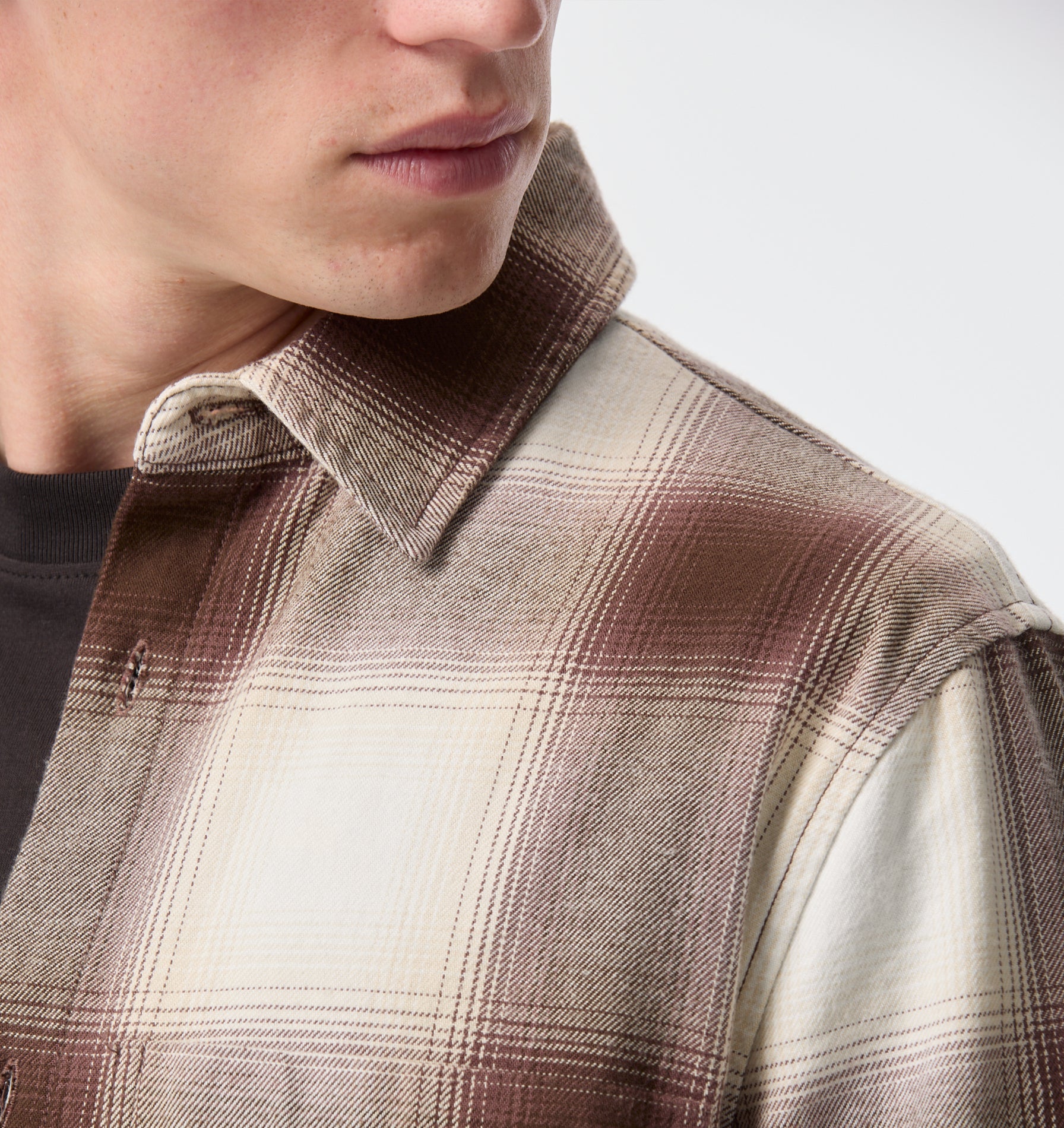 Basquiat Flannel LS Shirt - Off White/Brown Check