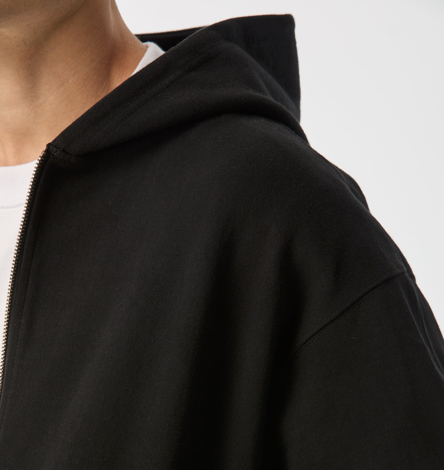 Crop Box Zip Hood - Black