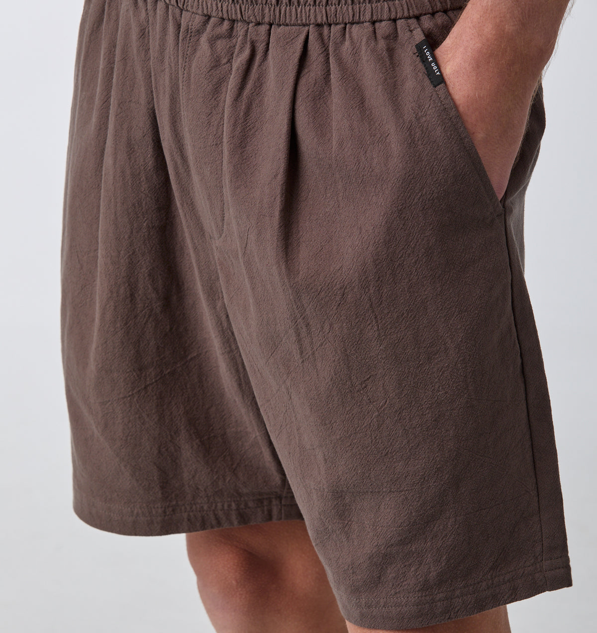 Linen Michael Pleat Short - Mushroom