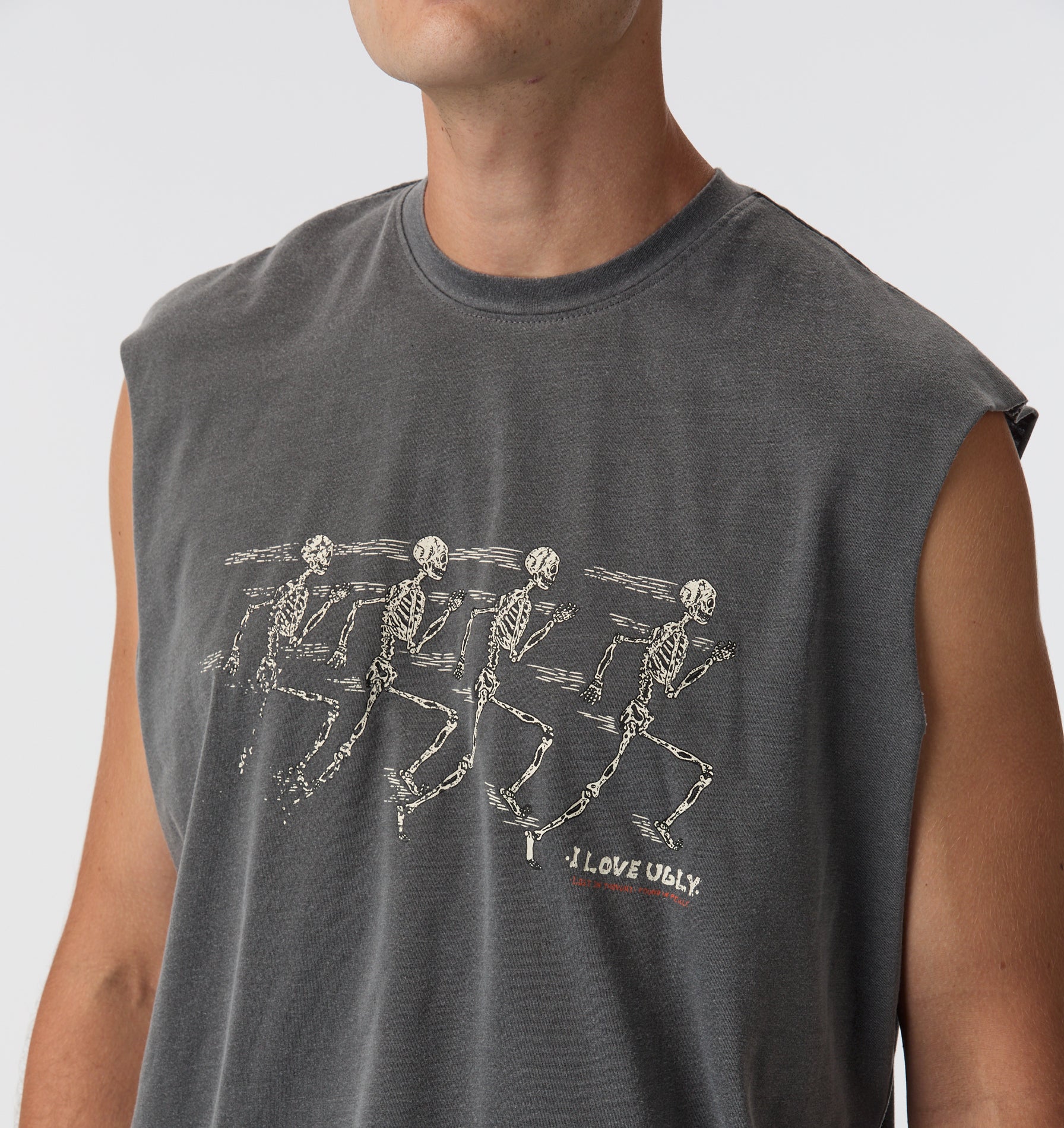 Skeleton Cotton Active Crop Tank - Washed Black