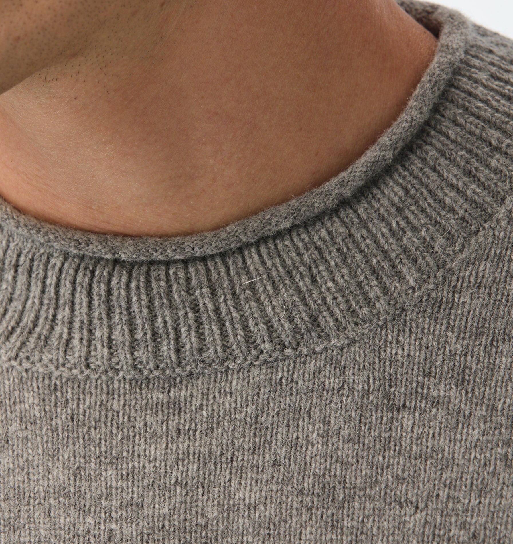 Rolled Neck Knit Sweater - Grey Marle