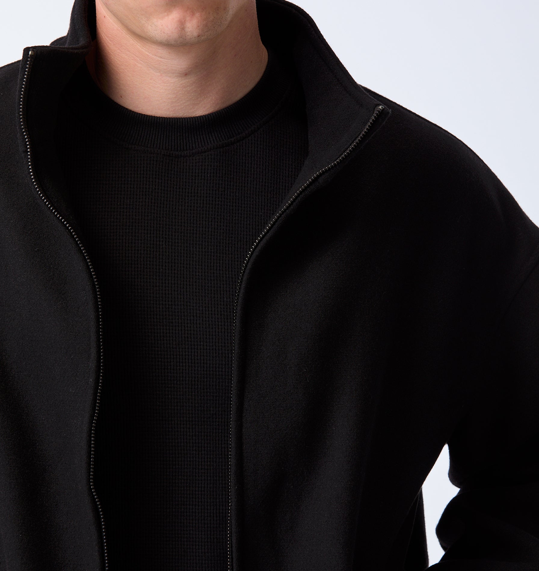 Funnel Neck Jacket - Black Wool