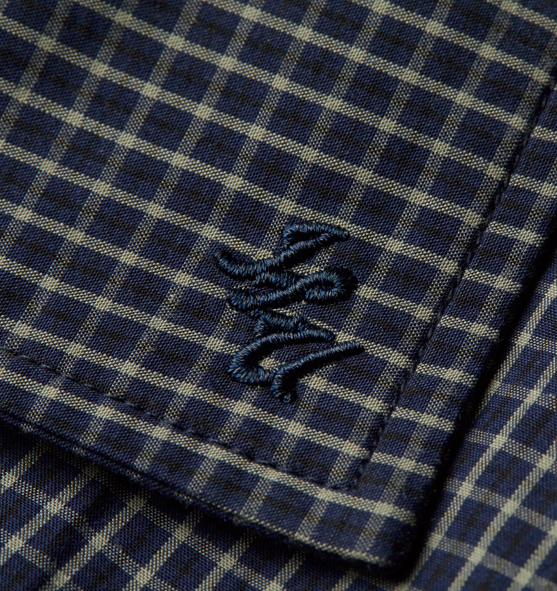 Box Cuban Collar Shirt - Navy Check
