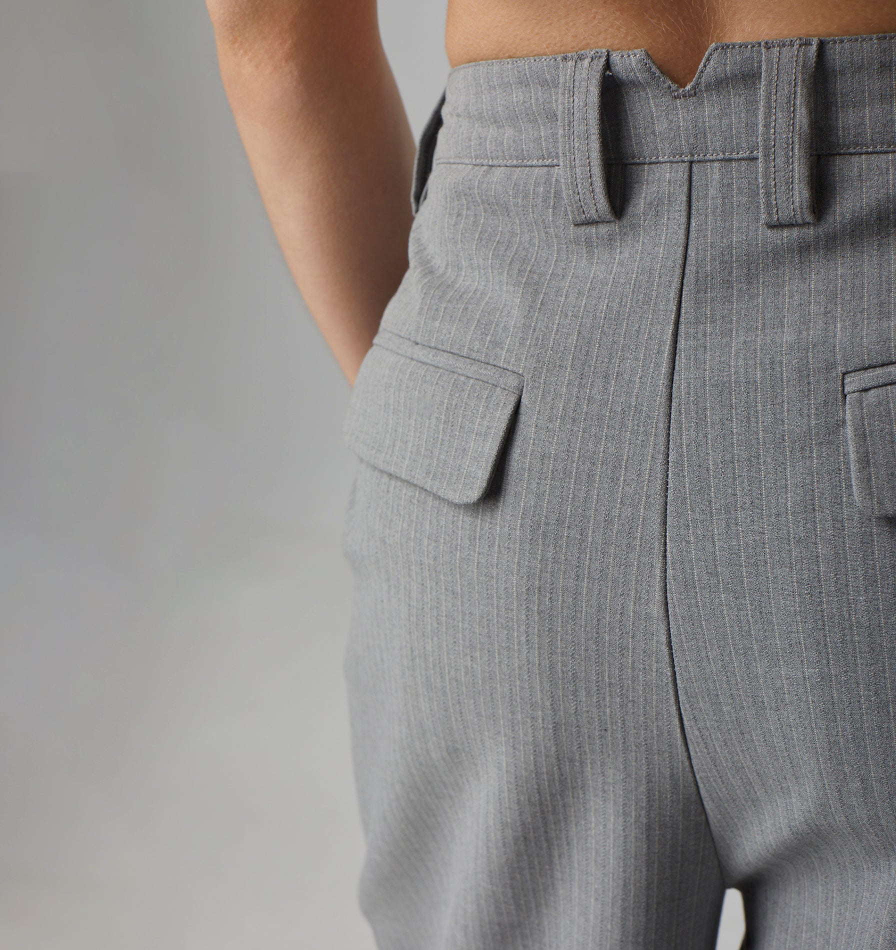 Grey pinstripe pants on sale
