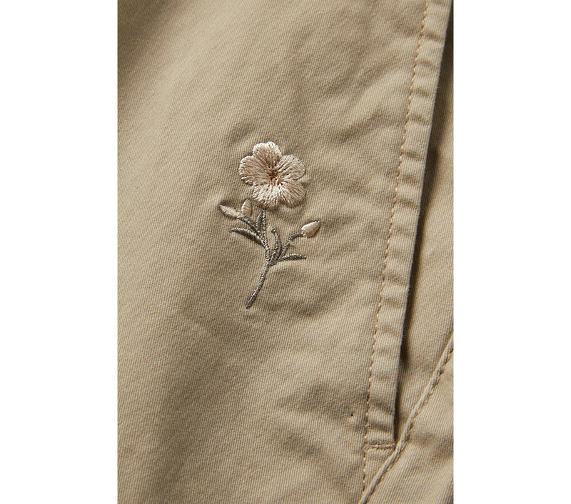 Floral Emb Slim Kobe Pant - Pumice