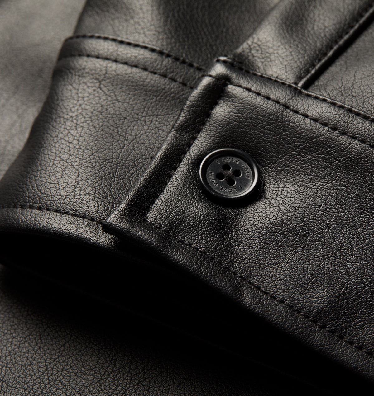 Faux Leather Overshirt - Black