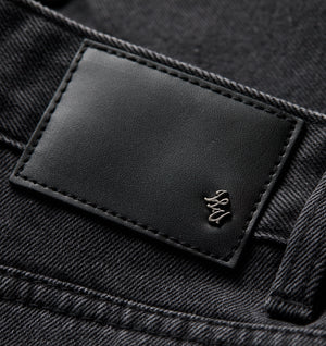 Raw Hem Edgar Wide Denim - Washed Black