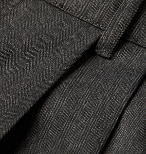 Twin Pleat Pant - Dark Grey Herringbone
