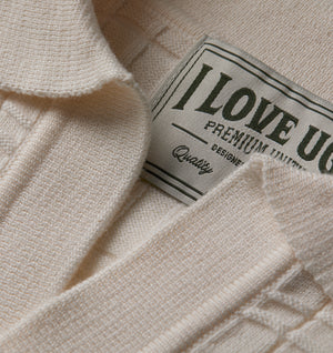 Grid Box Knit Polo - Off White