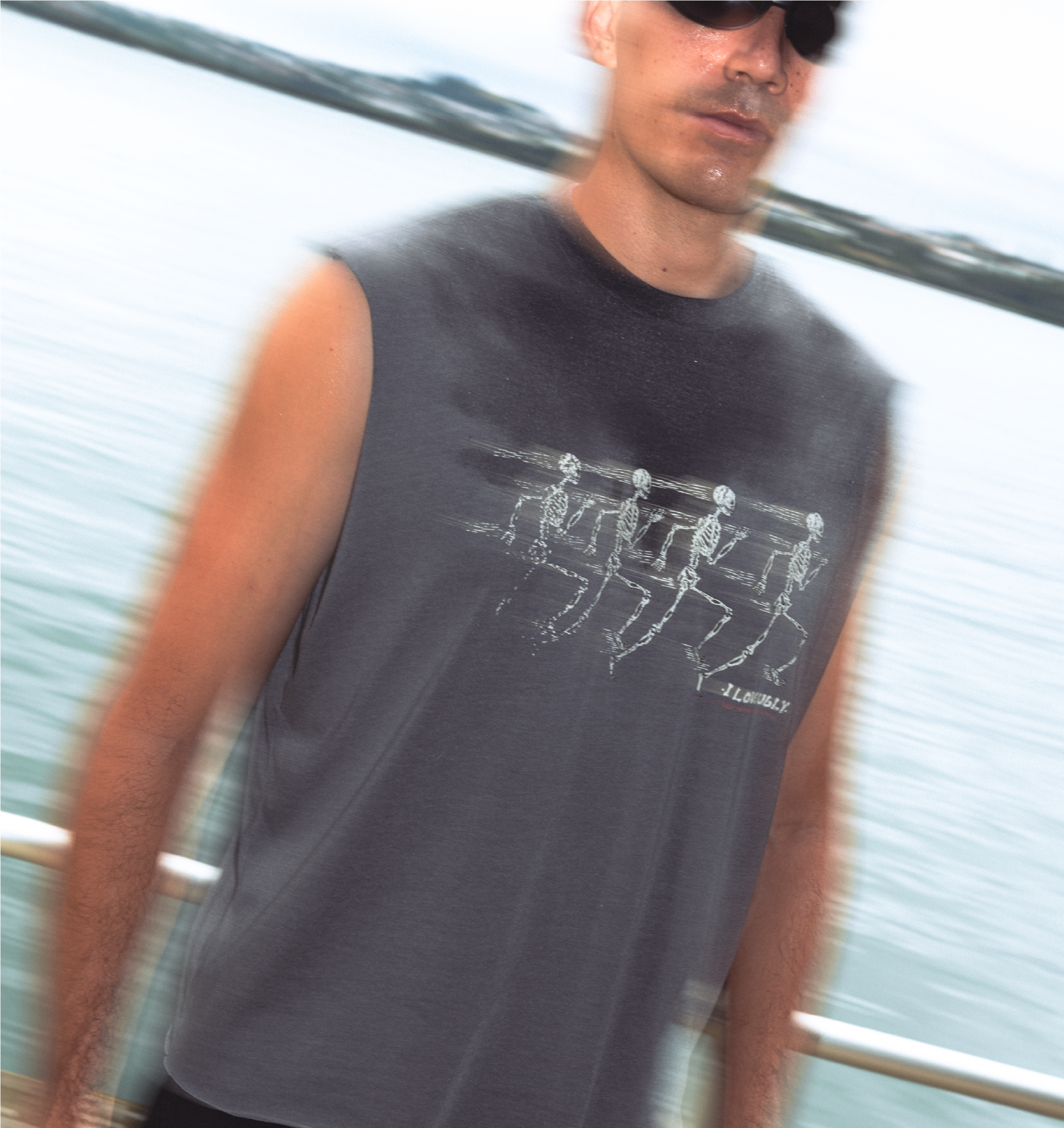 Skeleton Cotton Active Crop Tank - Washed Black
