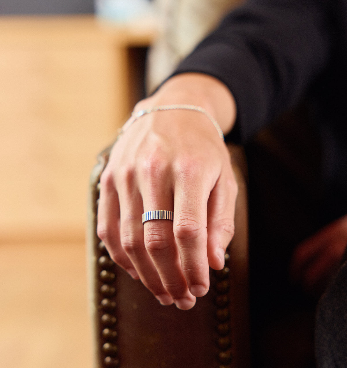 Fine Ribbed Band Ring - Silver