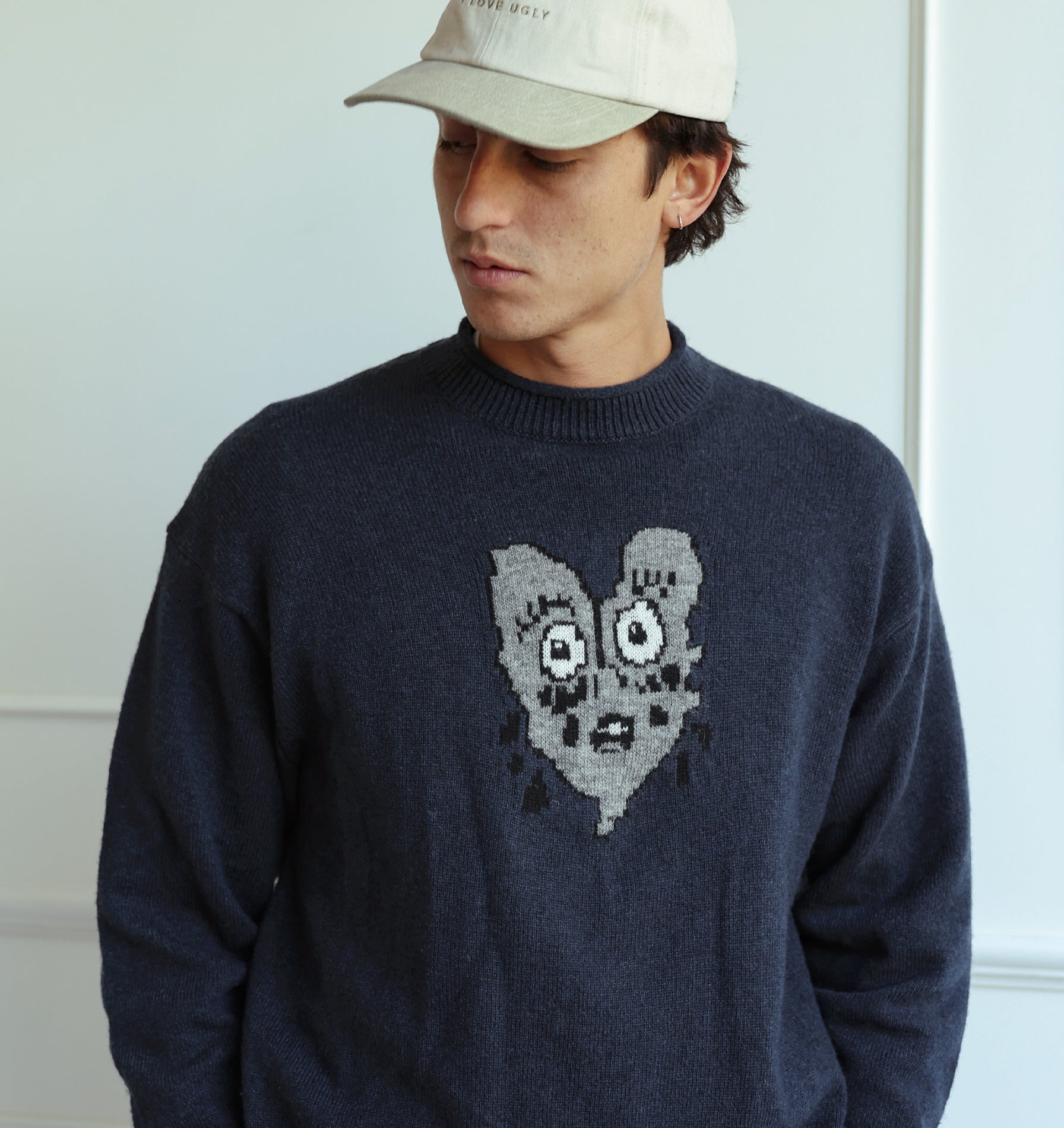 Heartache Rolled Neck Knit Sweater - Navy