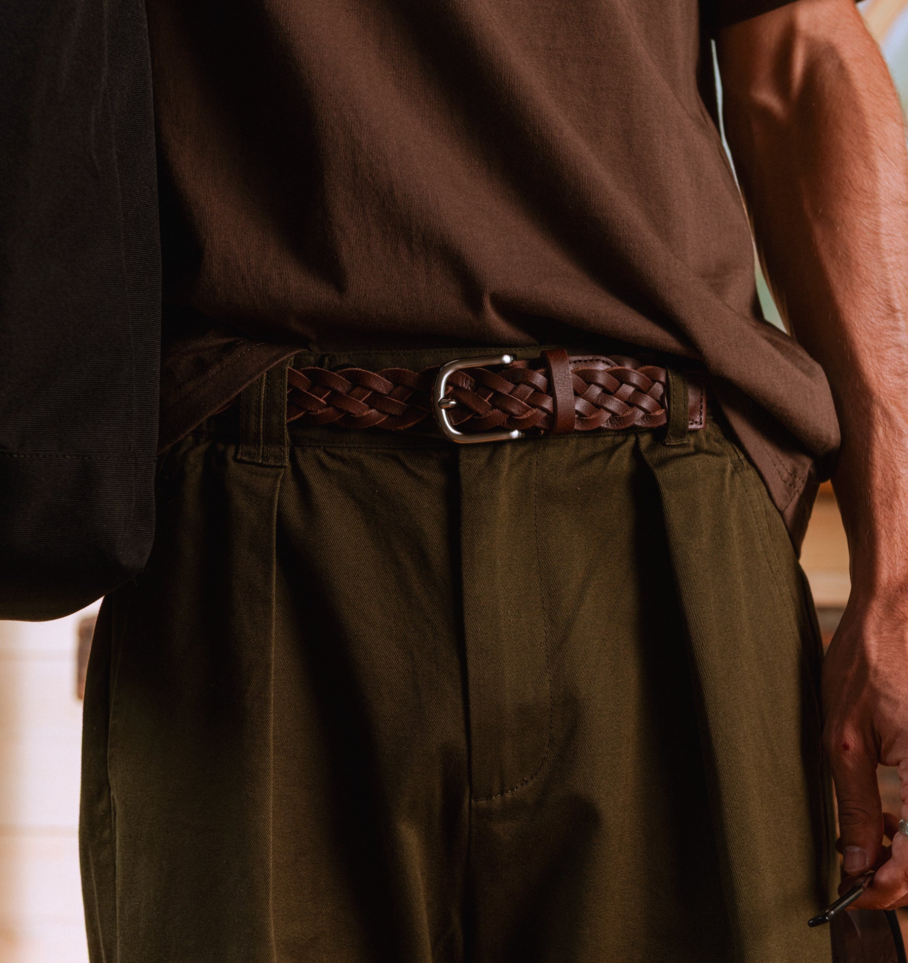 Hand-Braided Leather Belt - Brown